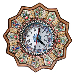 ساعت دیواری خاتم کاری مدل خورشیدی طرح گل و مرغ برجسته کد 31d13gr