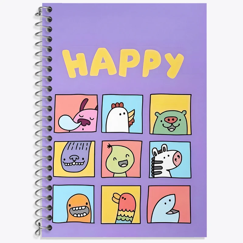 دفتر زبان 50 برگ خندالو مدل سه خط طرح حیوانات کیوت و بامزه کد N3169