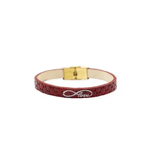 دستبند نقره ژابیز مدل چرم طبیعی طرح عشق کد XL.114