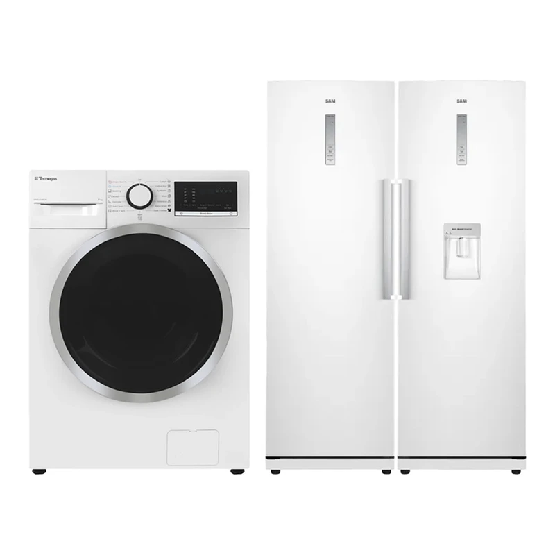 یخچال فریزر دوقلو 40 فوت سام مدل RR65-RZ65/W به همراه ماشین لباسشویی 9 کیلوگرم اتوماتیک تکنوگاز مدل WMFL914W2N