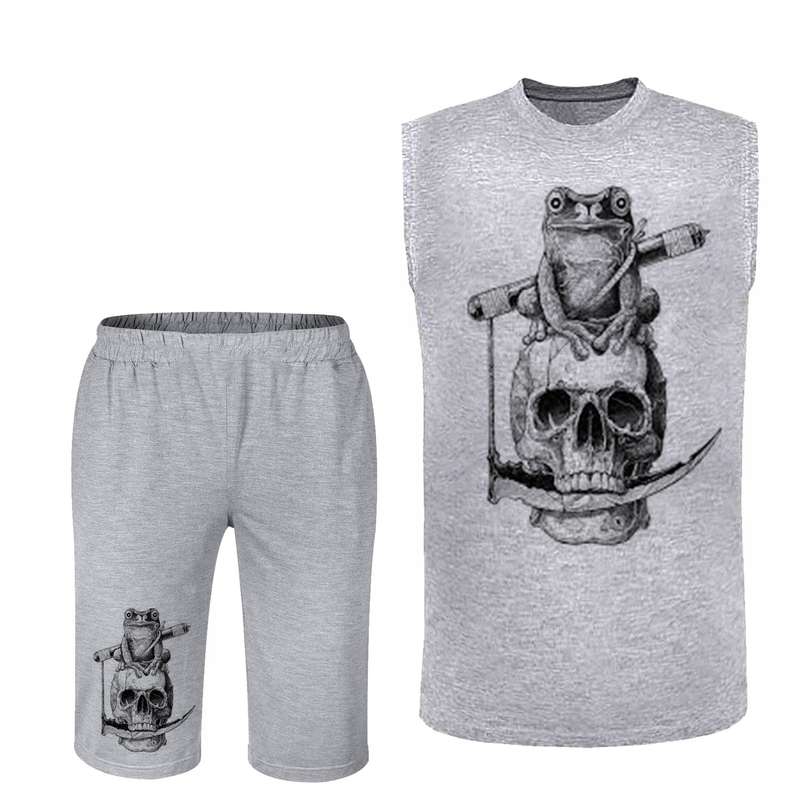 ست تاپ و شلوارک مردانه مدل اسکلت  کد 193 رنگ طوسی