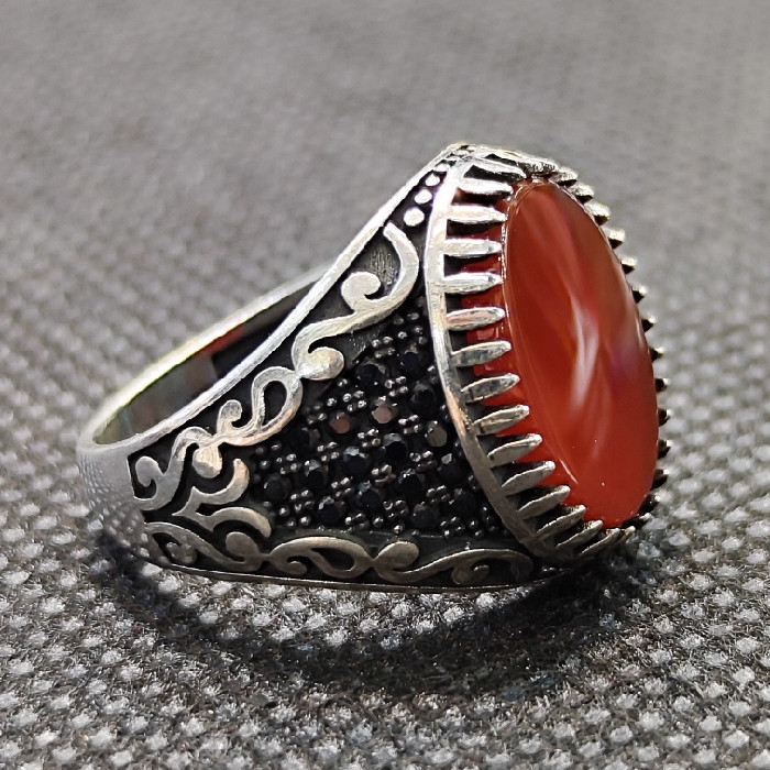 انگشتر نقره مردانه مدل سنگ عقیق اسپرت کد 54