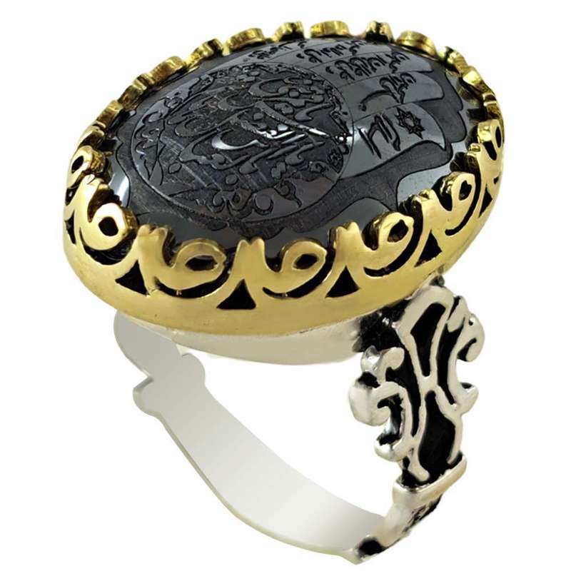 انگشتر نقره مردانه ملک زیور مدل  اسلیمی حدید کف العباس کد 369