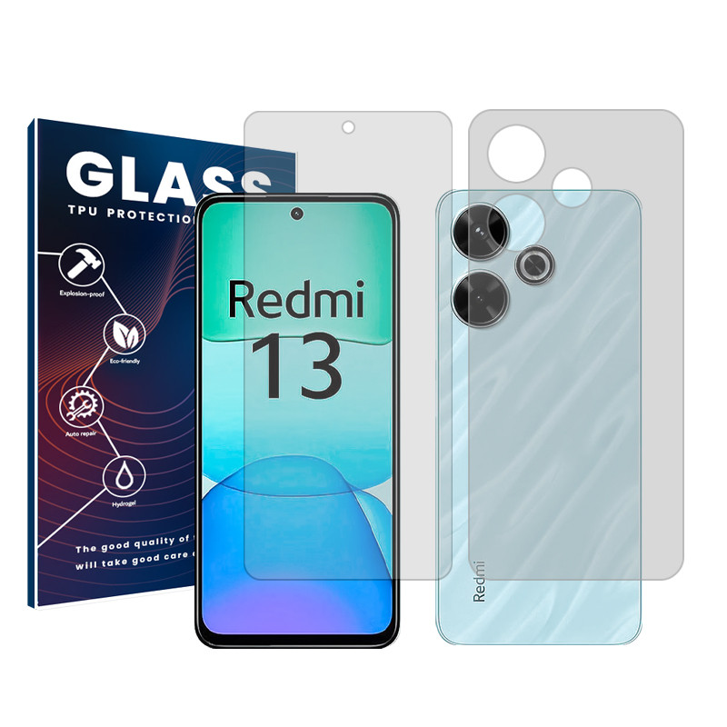 محافظ صفحه نمایش شفاف گلس مدل Resistant‌ مناسب برای گوشی موبایل شیائومی Redmi 13  به همراه محافظ پشت گوشی