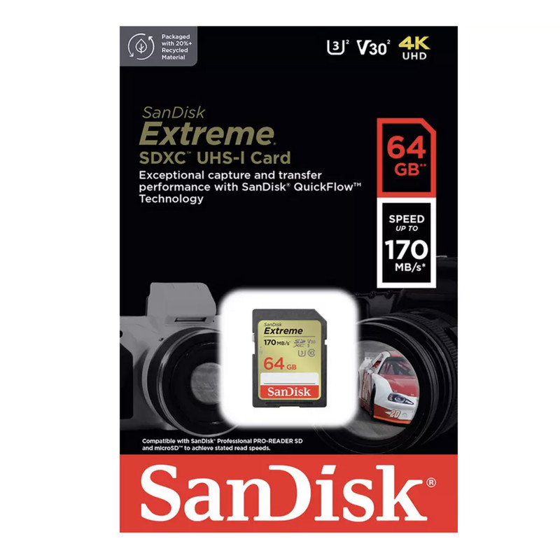 کارت حافظه SDXC سن دیسک مدل Extreme کلاس 10 استاندارد UHS-I U3 سرعت 170MBps ظرفیت 64 گیگابایت