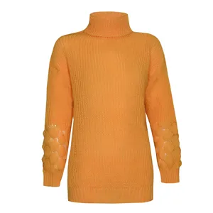 پلیور یقه اسکی زنانه مدل آستین بلوطی بلند