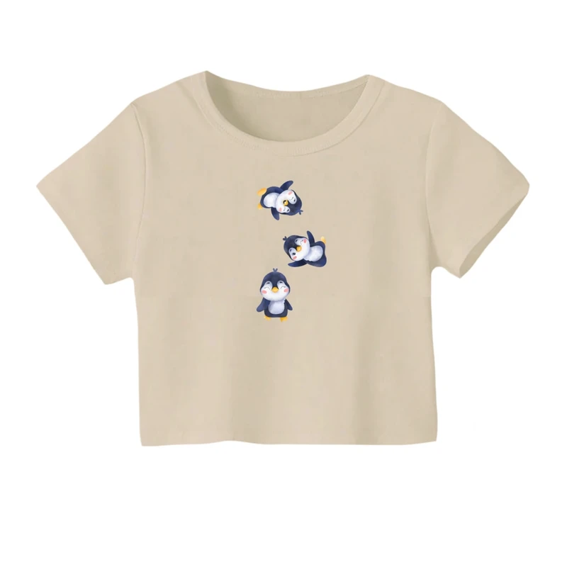 کراپ‌ تی‌شرت آستین کوتاه زنانه مدل پنگوئن معلق