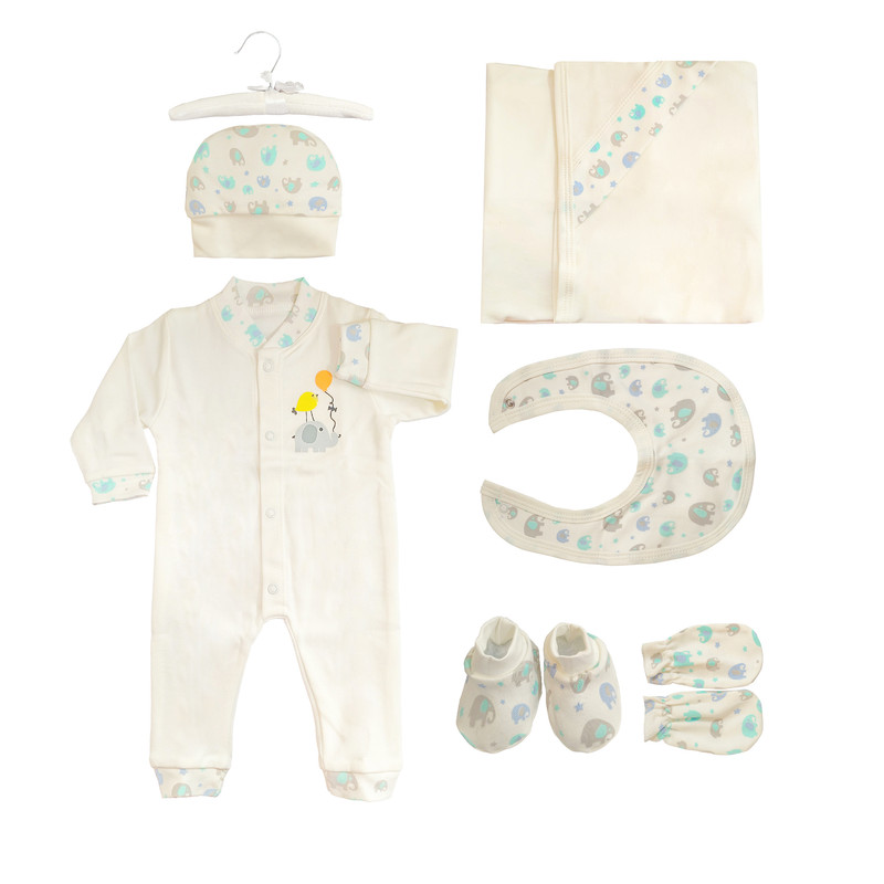 ست 7 تکه لباس نوزادی مادرکر طرح فیل وگنجشک مدل M454.60