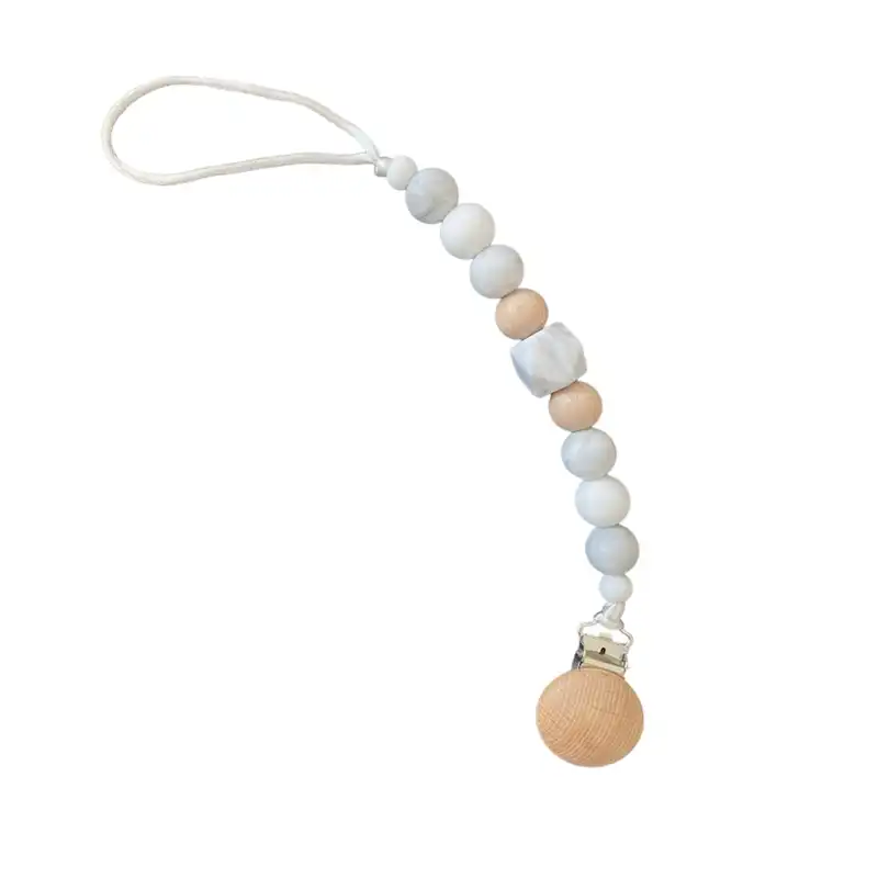 زنجیر پستانک مدل مهره های سیلیکونی چوبی کد SI12