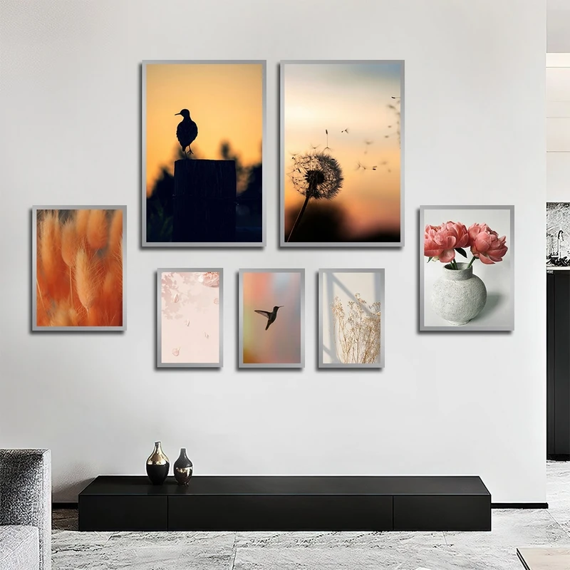 تابلو بکلیت طرح طبیعت پرنده و قاصدک مدل SI-2362 مجموعه 7 عددی