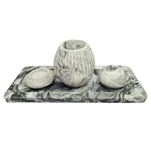 ست 4 تکه گلدان و جاشمعی سنگی طرح اطلس کد 04 