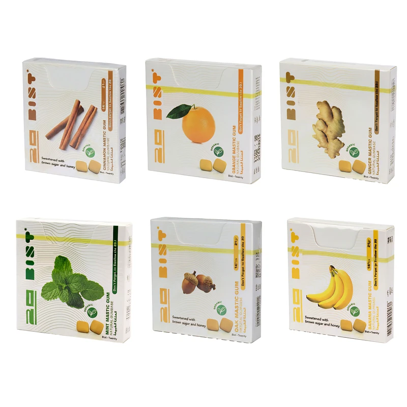 آدامس سقز بیست با طعم های مختلف شیرین شده با شکر قهوه ای - 50 گرم بسته 6 عددی