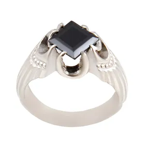 انگشتر نقره مردانه بازرگانی میلادی مدل سنگ حدید رکاب دست ساز کد AM_1771