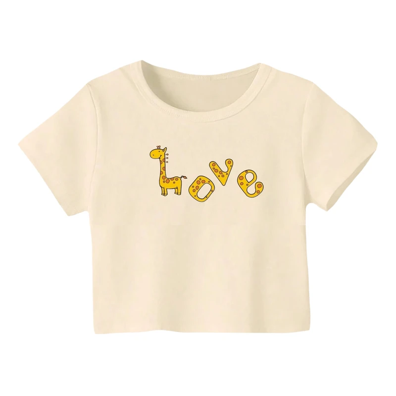 کراپ‌ تی‌شرت آستین کوتاه زنانه مدل زرافه کد 10