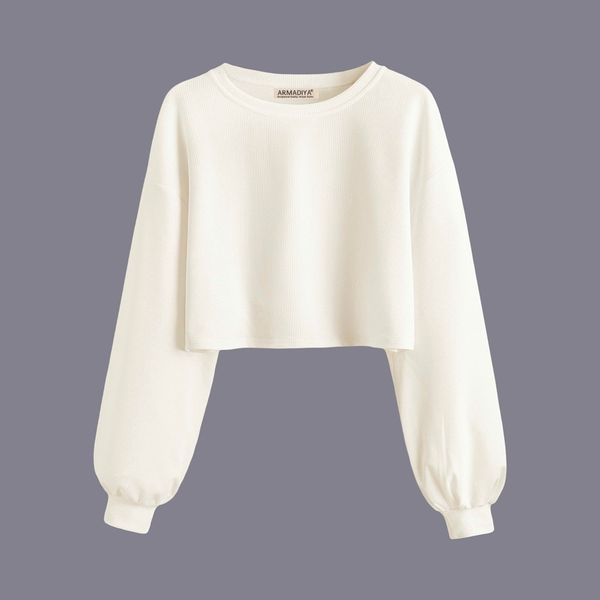 کراپ‌ تی‌شرت آستین بلند زنانه آرمادیا مدل کبریتی فلورانس کد IV04