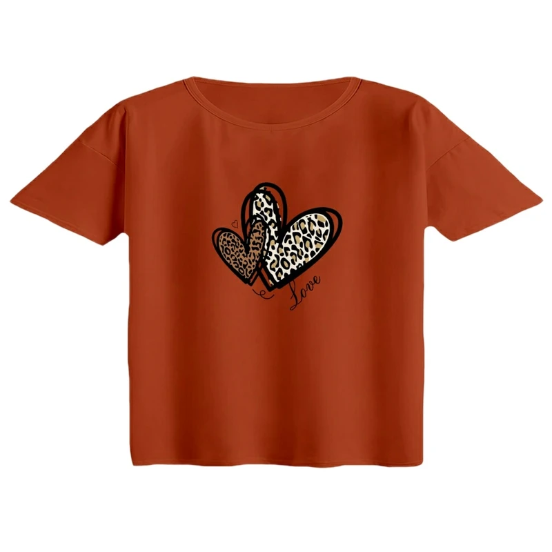 کراپ تی‌شرت آستین کوتاه زنانه مدل دوقلب کد 01