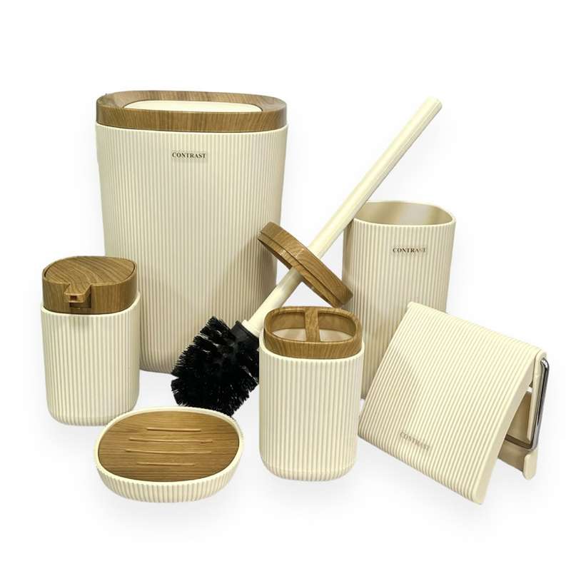 ست سرویس بهداشتی 6 پارچه کنتراست مدل روما شیاردار چوب