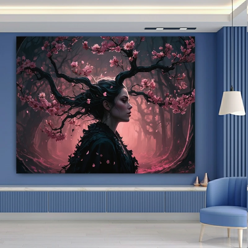 پوستر دیواری طرح دختر و شکوفه کد BK22716