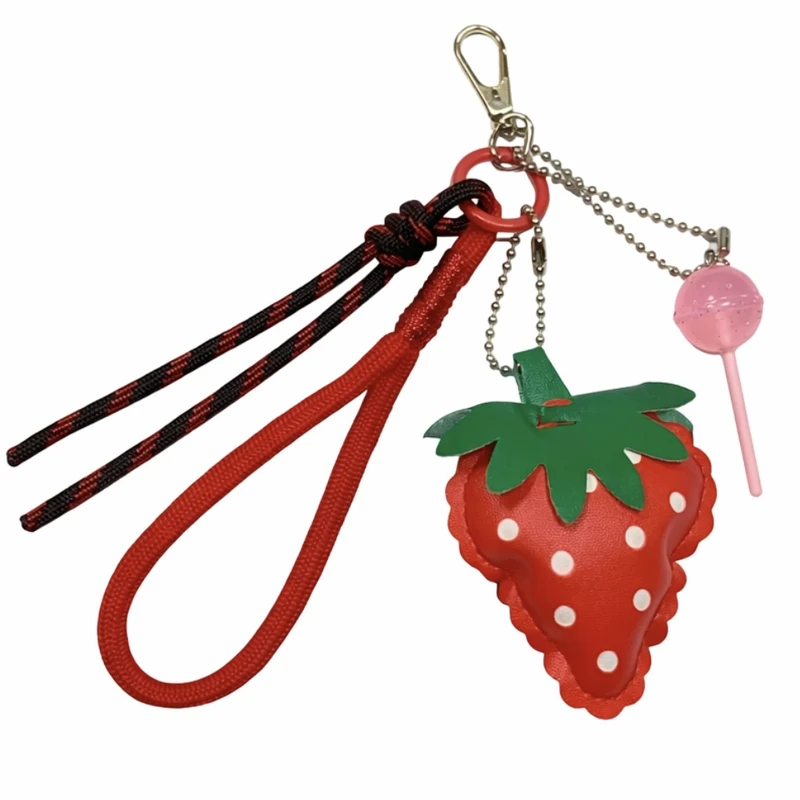 آویز کیف زنانه مدل چارم بگ طرح توت فرنگی و آبنبات چوبی