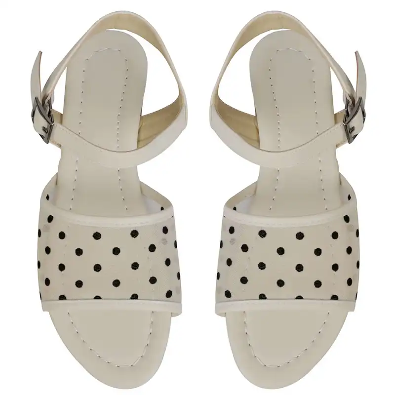 صندل زنانه مدل 159015809 توری خال خال رنگ کرم