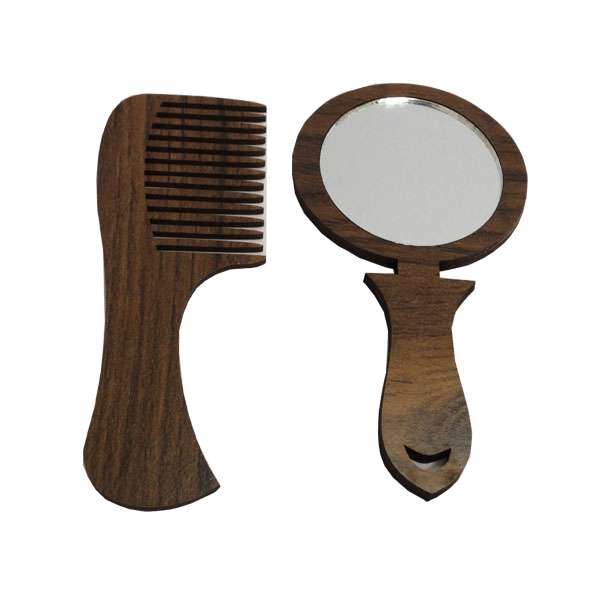 ست شانه مو و آینه آرایشی طرح چوب کد 8
