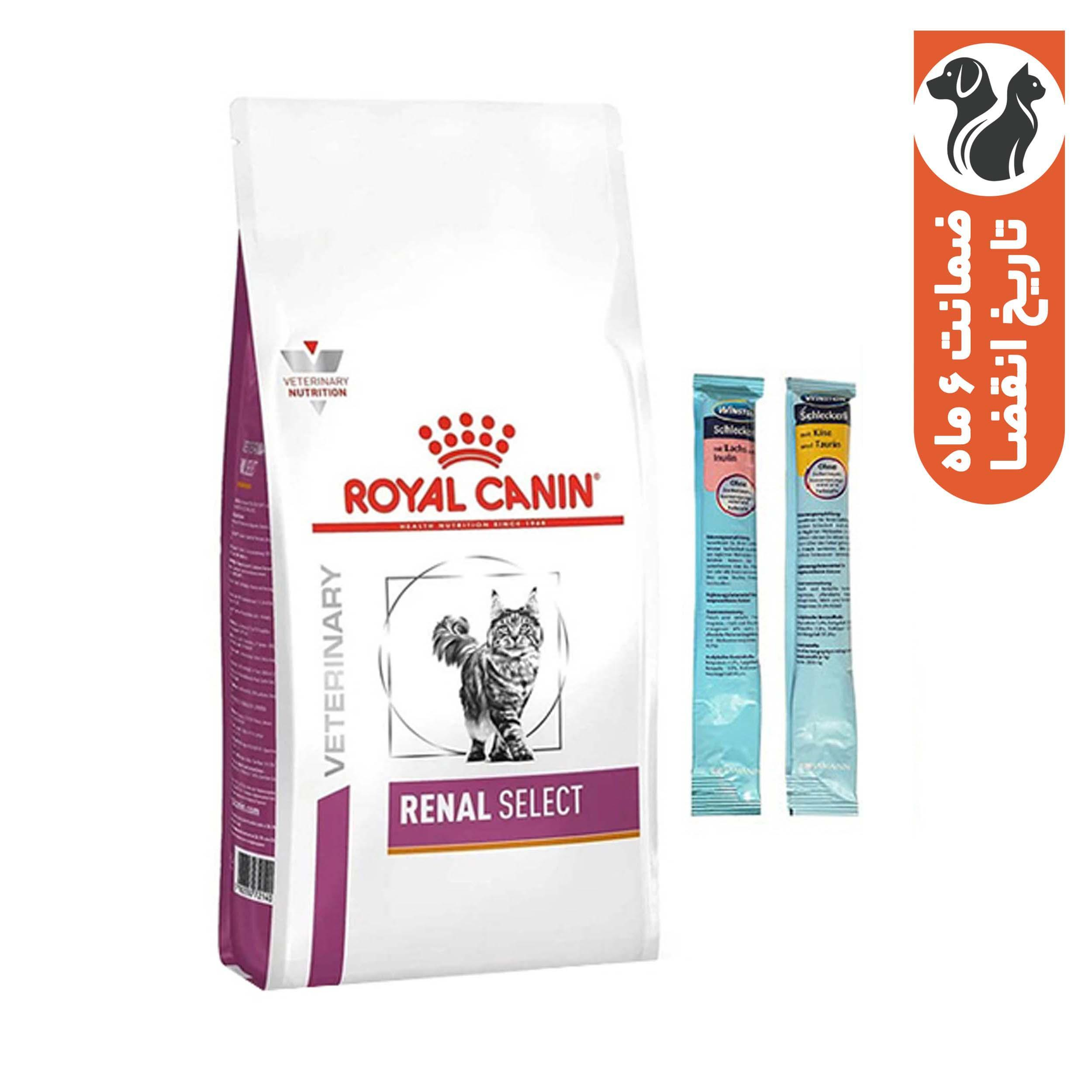 غذای خشک گربه رویال کنین مدل Renal Select وزن 2 کیلوگرم به همراه بستنی گربه