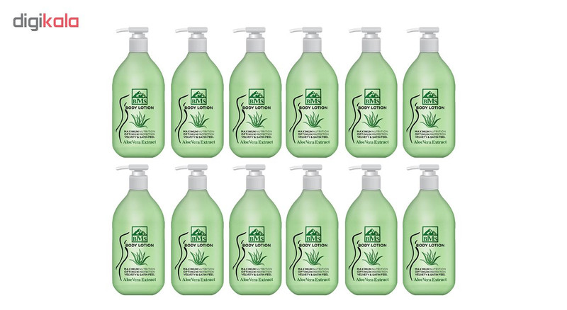 لوسیون بدن بی ام اس مدل Aloe vera حجم 300 میلی لیتر مجموعه 12 عددی
