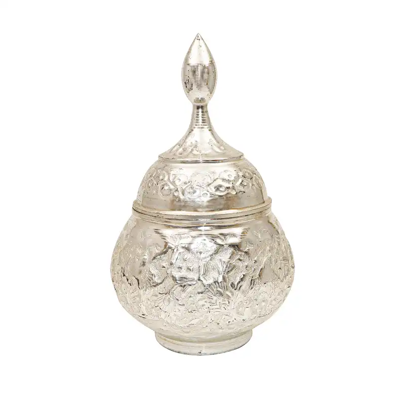 ست 3 تکه گلدان و قندان قلمزنی مدل سیلورپلیتینگ کد HQ201720