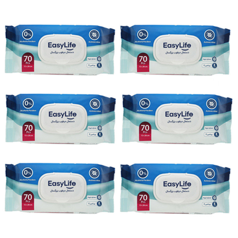 دستمال مرطوب ایزی لایف مدل 001 بسته 6 عددی