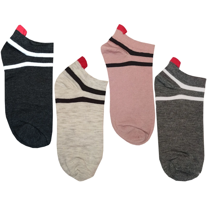 جوراب ساق کوتاه زنانه مدل ساده راه دار بسته 4 عددی