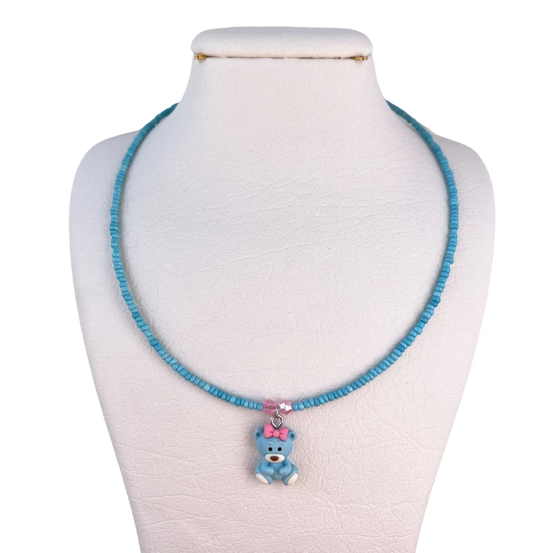 گردنبند دست ساز زنانه مدل منجوقی خرس 