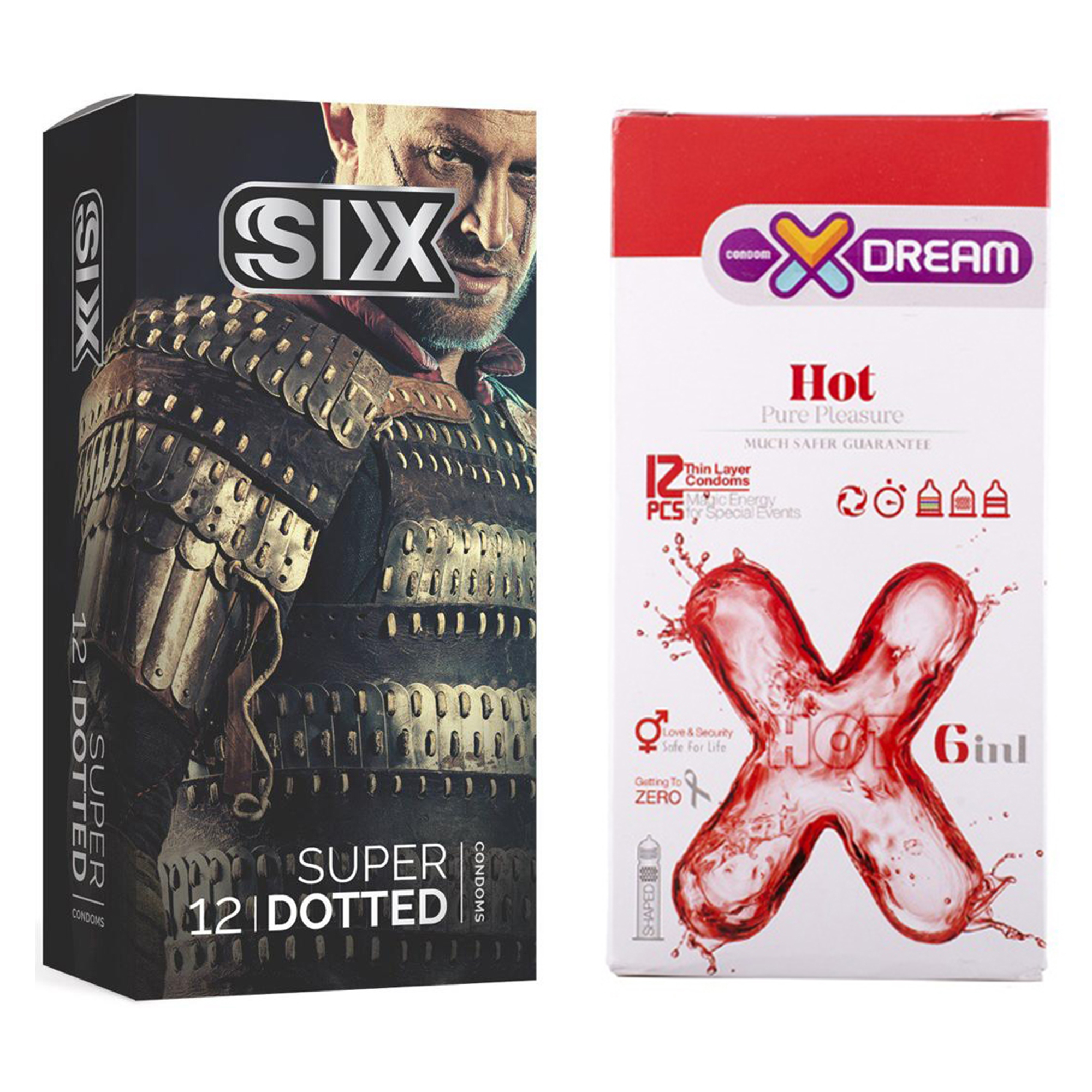  کاندوم سیکس مدل Super Dotted بسته 12 عددی به همراه کاندوم ایکس دریم مدل Hot بسته 12 عددی