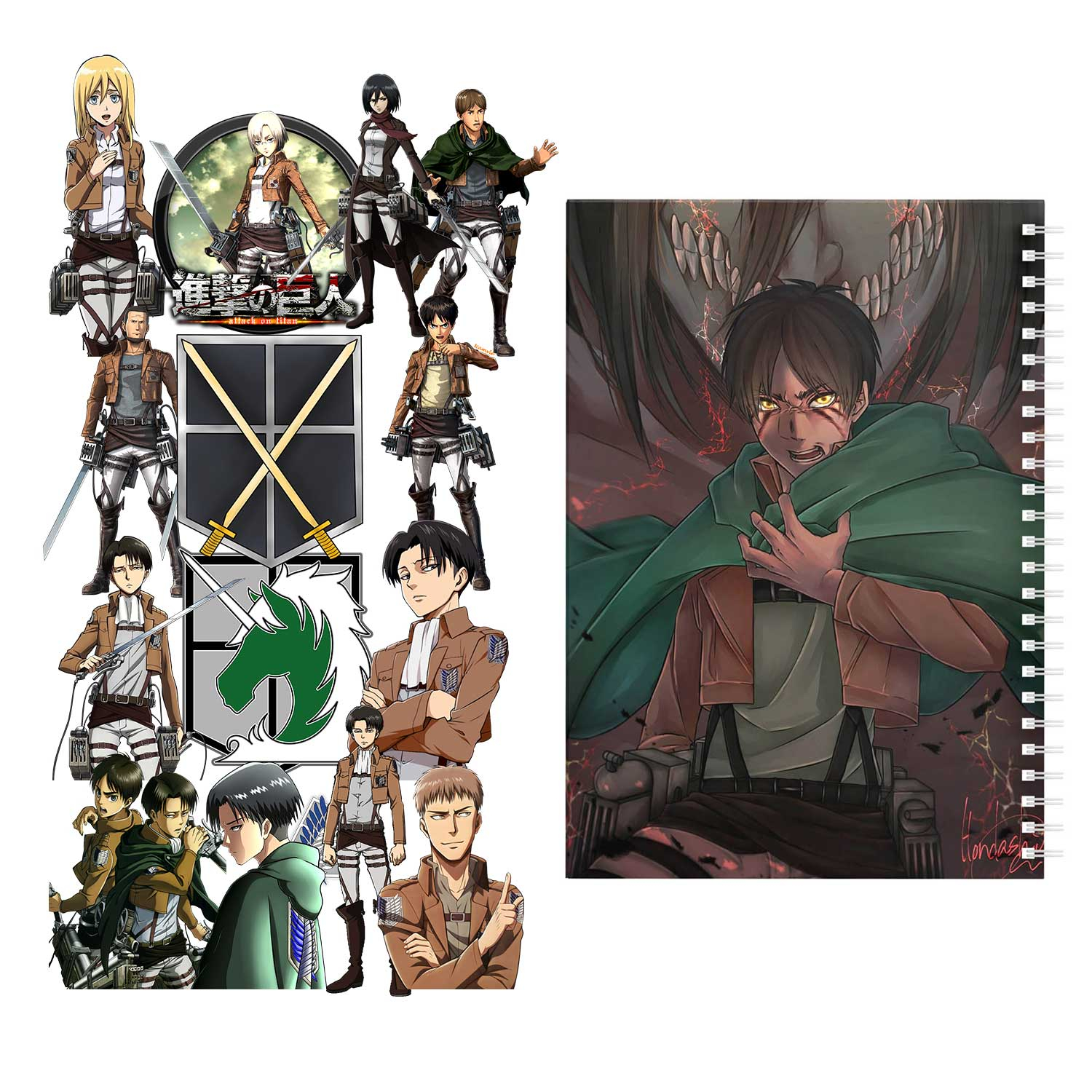 دفتر مشق باژیکان طرح انیمه اتک آن تایتان Attack On Titan کد 20211458 به همراه استیکر لپ تاپ مجموعه 14 عددی