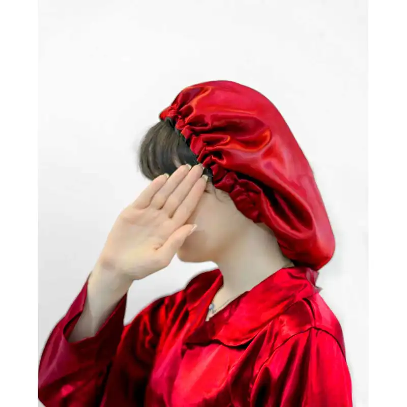 کلاه زنانه مدل خواب ساتن رنگ قرمز
