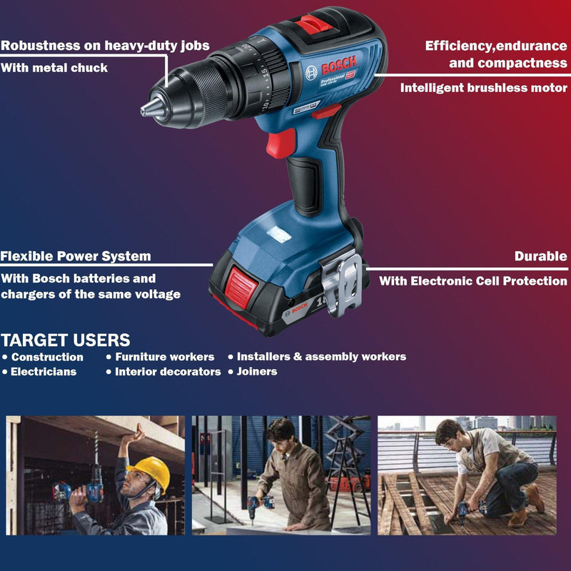 پیچ گوشتی شارژی چکشی بوش مدل GSB18V-50 Brushless
