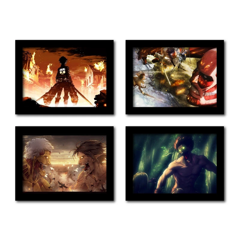 تابلو مدل انیمه طرح attack on titan مجموعه 4 عددی