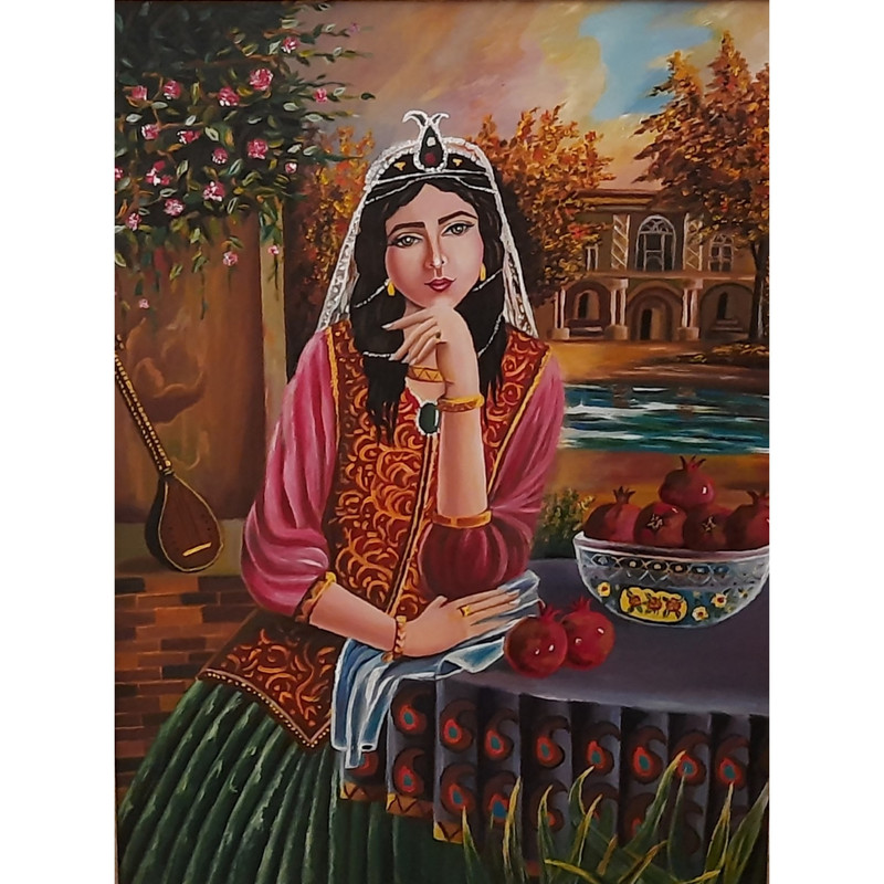 تابلو رنگ روغن مدل دختر قاجار
