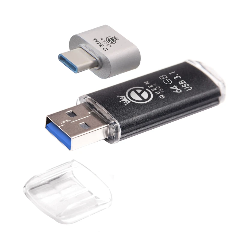 فلش مموری کوئین تک مدل QUICK USB3.1 ظرفیت 64 گیگابایت به همراه مبدل USB-C