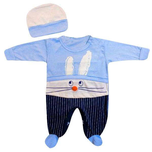 ست سرهمی و کلاه نوزادی مدل Bunny رنگ آبی 