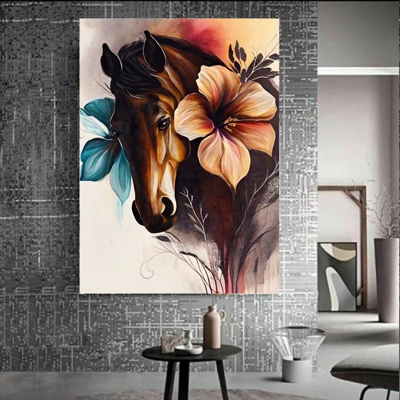 تابلو بوم طرح نقاشی آبرنگی مدل اسب کد FP2898