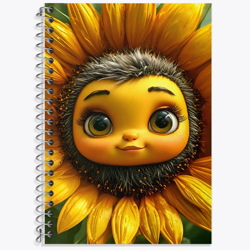 دفتر زبان 50 برگ خندالو مدل سه خط طرح گل آفتابگردان کیوت کد F8130