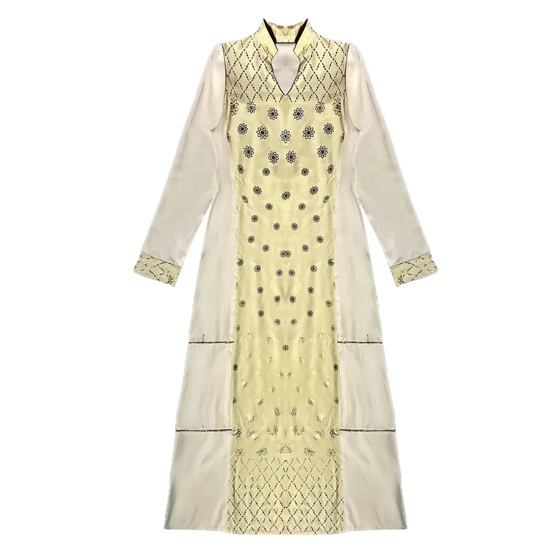 پیراهن یقه ایستاده زنانه شین مدل جیبدار طلاکوب