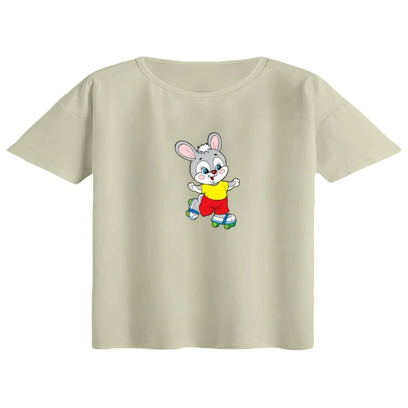 کراپ تی‌شرت آستین کوتاه زنانه مدل اسکیت سوار کد06