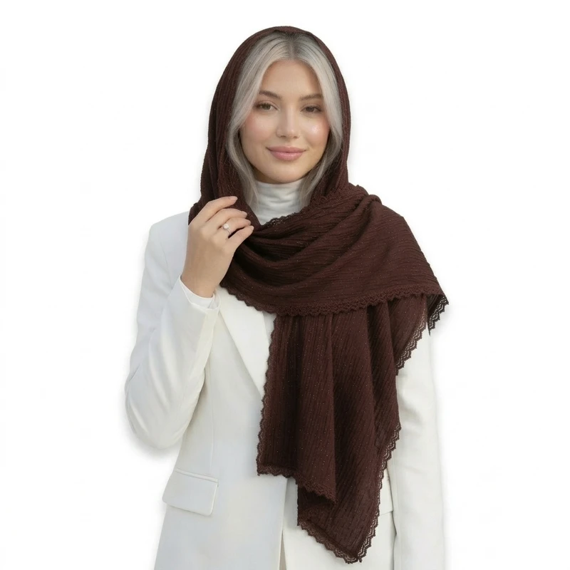 شال زنانه نخی پلیسه مدل شاین دار E200