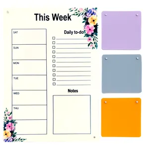 تخته وایت برد مدل پلنر هفتگی طرح گل دار سایز 20*30 سانتی متر به همراه استیکر مجموعه 4 عددی