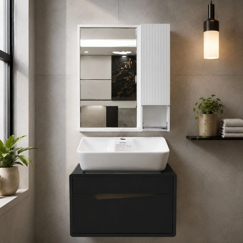 ست کابینت و روشویی مدل امباس به همراه آینه و باکس