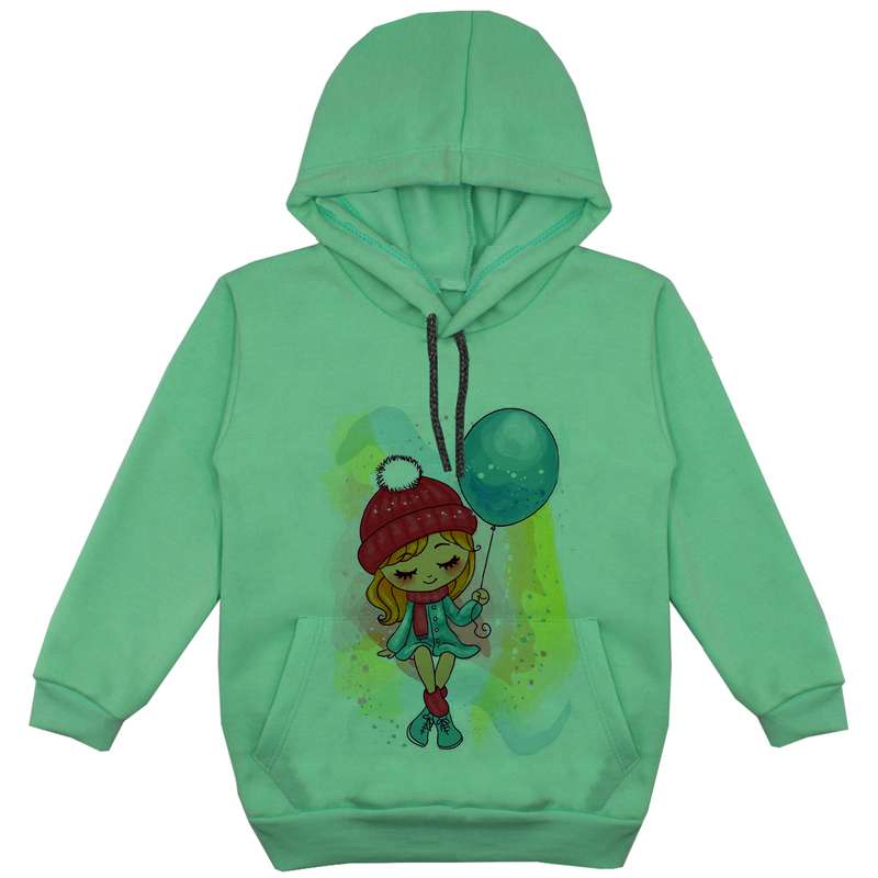 هودی دخترانه مدل دخترک و بادکنک F119 رنگ سبز