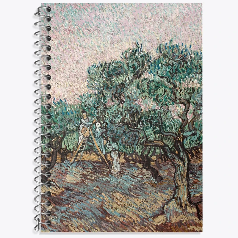 دفتر زبان 50 برگ خندالو مدل سه خط طرح زنان در حال چیدن زیتون ونسان ونگوگ (Van Gogh) کد 36783