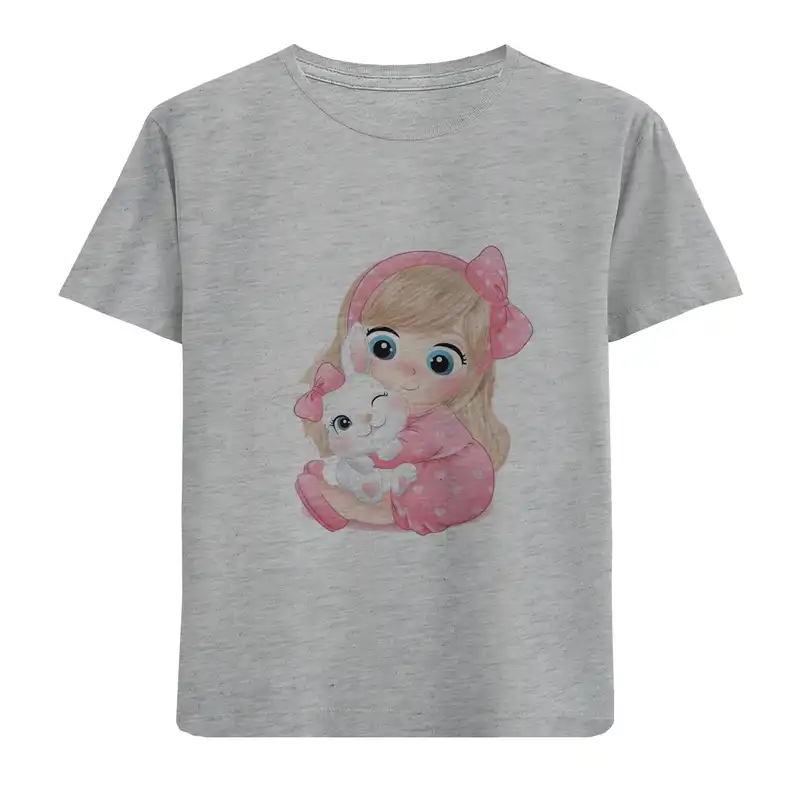 تی شرت آستین کوتاه بچگانه مدل دختر و خرگوش 170