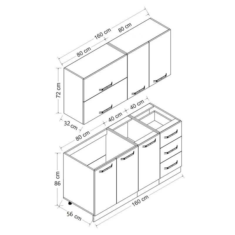 کابینت آشپزخانه فلفور کابینت مدل 160 cm مجموعه 5 عددی